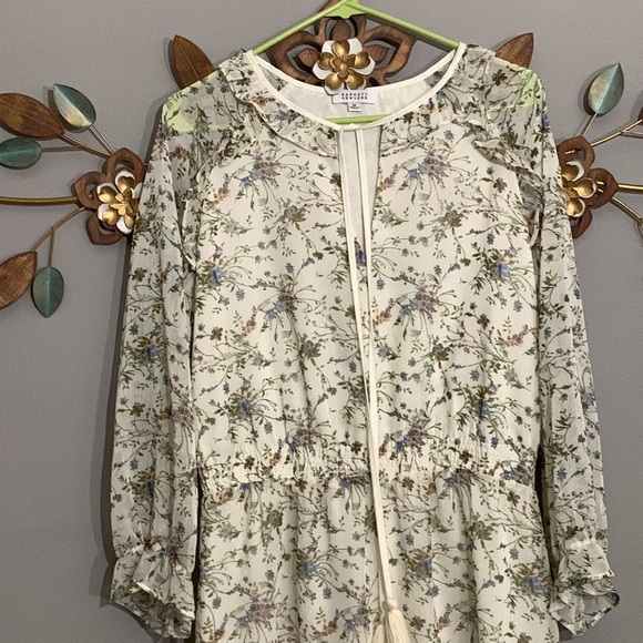 Barneys New York White Blue Floral Print Elastic Waistline Dress Size Medium - Picture 2 of 8